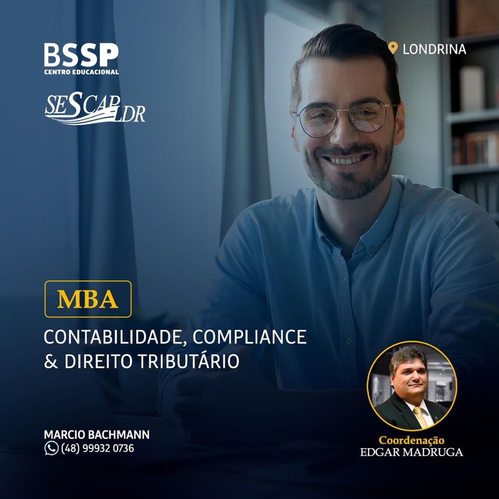MBA CONTABILIDADE COMPLIANCE & DIREITO TRIBUTÁRIO (APENAS 6 VAGAS DISPONIVEIS)
